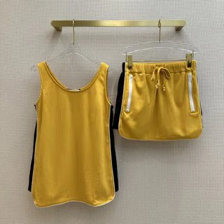 Amarelo brilhante faixa vertical colete + cor colisão saia curta escola estilo de vitalidade menina terno