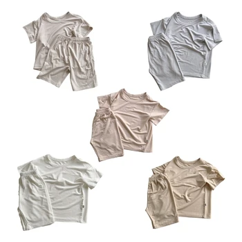 As meninas Meninos de Verão, Roupas de Bebê Crewneck T-shirt & Shorts de Algodão de Casa Desgaste 69HE