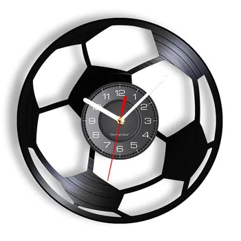 Futebol Relógio de Parede Feito De Vinil de verdade Registro de Bola de Futebol com o tema do Esporte Relógio de Parede Com Iluminação de LED de Presentes Para Jogadores e Fãs