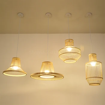 Japonesa de Bambu Arte Luzes Pingente Mão-tecidos de Restaurante Simples luminária de Decoração de Casa de Iluminação da Sala de estar Lustres