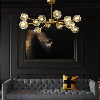 Lustres de Luz LED Americana de cristal de luxo Lâmpada sala de estar decoração do quarto de cobre molecular