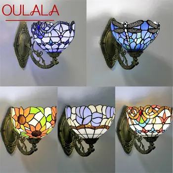 OULALA Tiffany Vintage Lâmpada de Parede LED Criativo de Vidro de Cores Candeeiro de Luz para a Home Sala Quarto-de-Cabeceira Decoração