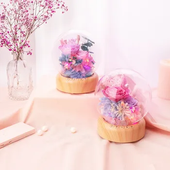 Romântico simulação rosa de vidro música bola de gerador de luz da noite para enviar os amantes do eterno presente de flores para namorada Drop shipping