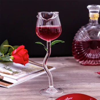 Rosa em Forma de Copos de Vinho Rose Deixa Transparente Copos Xícaras de Vinho tinto Cálice de Cocktail condições para a Garrafa para Beber Festa de Casamento