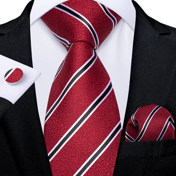 Vermelho Listrado de Negócios Gravata de Seda Conjunto de Lenço de Punho de 8cm Gravata para os Homens Festa de Casamento por Atacado Acessórios Gravata