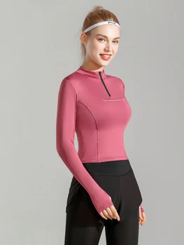 Yoga Camisas feminina manga Longa de Fitness Topo Absorção de Umidade e secagem Rápida Líquido Vermelho de Moda Apertadas Roupas de corrida