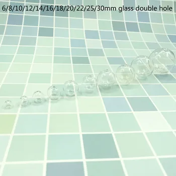 100pcs/lote 6-30mm tamanho da mistura claro bola redonda de vidro globo bolha furo duplo frasco de vidro frasco feitos a mão da jóia pingente acessório