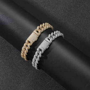 12mm 7 polegadas 8polegada Bronze Gelado Fora Bling Bracelete Chain para homens Jóias de Latão CZ Cubano Pulseira de hip hop BB030