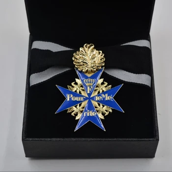 1PC de Qualidade Superior Deutsches Prússia Blue Max Pour le Merite com Ouro, Folhas de Carvalho Emblema na Caixa Preta Medalha de recordações