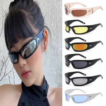 1pc Moderno Concebido Lua Retangular Óculos de sol das Mulheres os Homens Exterior Ciclismo Esportes UV400 Óculos de sol Vintage, Hip Hop, Punk Óculos de Sol