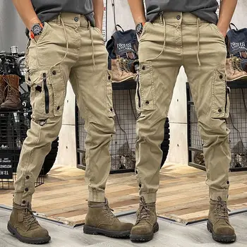 2023 Homens Primavera-Verão Da Nova Cor Sólida Calças Cargo Homem Táticas Militares Calças Compridas Homens Techwear Empilhados Calças Calças F156