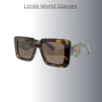 2023 Marca de Luxo de design PR23Y Retro do Quadro do Leopardo Quadrado Colorido Lente de Óculos de sol das Mulheres Steampunk Tridimensional Camo Tons