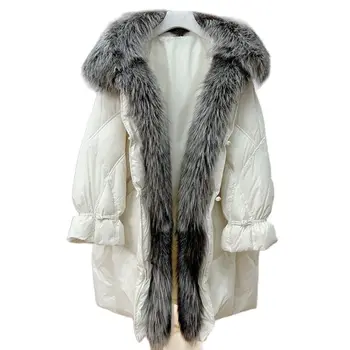 2023 Moda Feminina Novas Outono Inverno Grosso Aquecido Real Fox Fur Collar Mulheres Casaco De 90% De Ganso Para Baixo Do Casaco De Luxo Outwear Casaco
