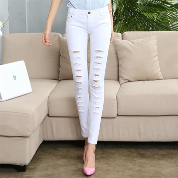 2023 Primavera/Verão de Moda de Nova coreano Edição Branca Perfurada Slim Fit Jeans Pés Pequenos Lápis Calças para Mulheres a Tendência de