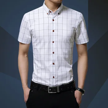 2023 Verão masculina de Manga Curta de Algodão Poliéster Social Camisas Moda Xadrez Verificado Camisa para os Homens Botão de Camisa Plus Size 5XL