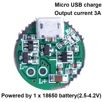 20mm 2.5 V - 4.2 V 3A circuito de driver de placa de 5V micro USB carregar unidade de PCB para T6 U2 L2 XPL 18650 BATERIA 26650 tocha Lanterna LED de luz