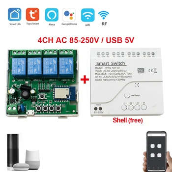 4CH RF Smart Switch 12V 24V 220V AC DC wi-FI Tuya Controle Remoto 433 Interruptor de Luz 10A Rele Relé de Auto-bloqueio do dispositivo de intertravamento de avanço