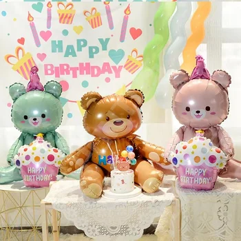 4D Urso Rosa Balões Folha Urso Bonito Abraços Bolo de Balões de desenho animado Toy Bebê Feliz Festa de Aniversário, Decoração de chá de Bebê Decoração