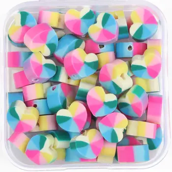 50pcs/caixa de Flores Coloridas Forma de Coração de Amor a Argila do Polímero Esferas Espaçador Solta Esferas Para Fazer Jóias DIY Artesanal Acessórios