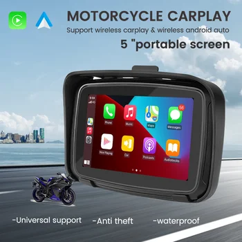 5inch Portátil Motocicleta sem Fio Apple Carplay Android Auto IPX7 Impermeável Apresentar Automotivo Tela Multimídia de Moto Jogo de Carro