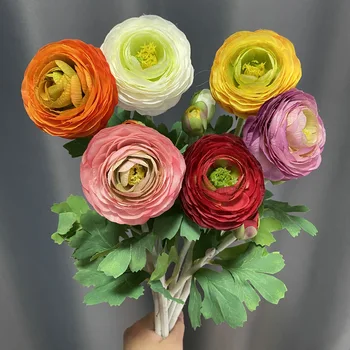 5Pcs 2Head Orvalho Lotus Artificiais de Seda Flor Reunindo Rose Bouquet de Noiva Estrada Leva Arranjo de Flores, Decoração do Jardim
