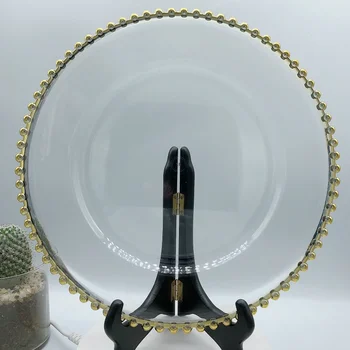 60pieces de Plástico transparente Carregador de Placas com Contas de Ouro Rim Acrílico Decorativo Placa Serviço