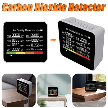 9 in1 CO2 Medidor de Qualidade do Ar do Monitor de APLICAÇÃO BT Dióxido de Carbono Detector de COVT HCHO PM2.5 PM1.0 PM10 de Temperatura e Umidade Sensor de CO2