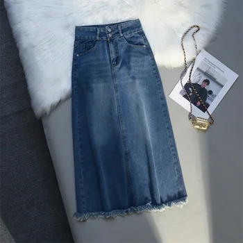 A coleção primavera / Verão as Mulheres Saias Vintage Cintura Alta Dividir Saia Jeans Y2k Longo de Uma linha-Saias Streetwear Casual