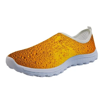 A coleção primavera / Verão Engraçado Flats Calçados femininos Unissex Impressão 3D Cerveja Sapatos Casuais de Malha Leve Tênis Respiração Zapatos de Mulher