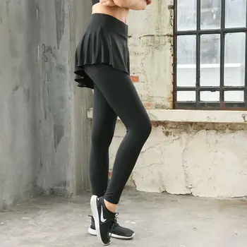 Adequação do Tornozelo-comprimento de Calças de Alta cintura Yoga Leggings Mulheres Falso Dois, de secagem Rápida e de Esportes Saia de Treinamento de corrida Dança Leggings
