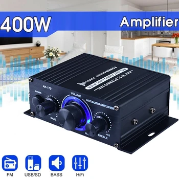 AK-170 Mini hi-fi Estéreo Amplificador de Áudio Bluetooth LED 200W+200W 12V Dupla Potência do Canal de Casa de Carro Amplificador com Entrada RCA Amplificador