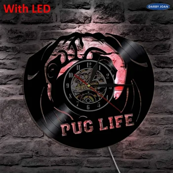 Animal de estimação Cachorro CD Retro LED Blacklight Pug Vida de Cão Bonito Vintage Vinil LP Registro de Parede de Luz Criativa Tema Animal Led Relógios
