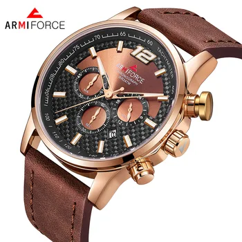 ARMIFORCE de Quartzo Relógios de Homens de marcas de Luxo Cronógrafo Homens Desporto Relógios Pulseira de Couro de Quartzo Relógios de pulso Masculino Relógio Masculino