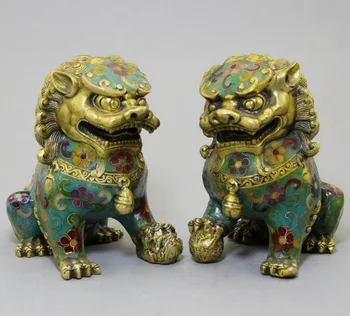 Asiática antiga Estátua de Leão,conjunto 1 Par de Velho Chinês de Trabalho Cloisonne Fu foo dog Escultura . Apenas 1 Par!!!