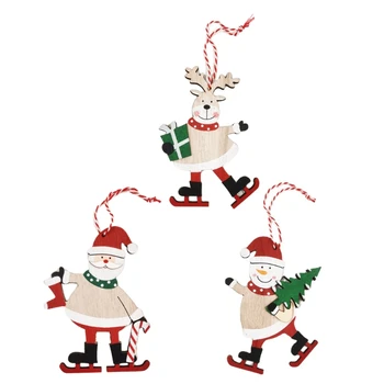 Cartoon de Cavacos de Madeira Ornamentos de Madeira Papai Noel Boneco de neve Elk Natal Decorações da Árvore de Natal Pendurando os Pingentes de Favores do Partido M6CE