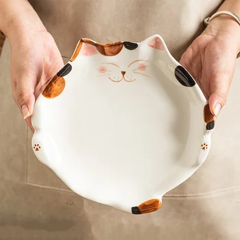 Cartoon Estilo Japonês Bonito Do Gato Forma De Chapa De Cerâmica Prato Prato Pequeno-Almoço Prato De Sobremesa De Mesa De Cozinha Em Casa De Suprimentos