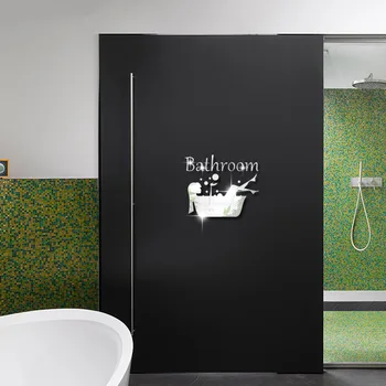 Casa de banho inglês logo espelho de parede colar de acrílico, decoração de porta de banheiro de auto colar acessórios de casa de banho papel de parede adesivos de parede