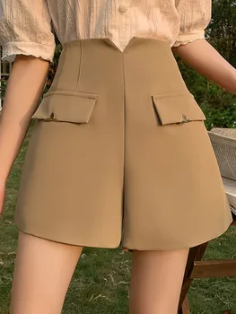Cintura alta Estilo coreano de Mulheres Terno Shorts 2023 Nova coleção Primavera / Verão Sólido Casual Reta Escritório de Perna Larga Calças