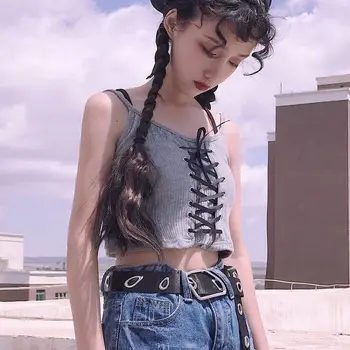 curta veste mulheres de verão nova garota sexy innerwear camisole coreano mulher de personalidade curativo sem mangas apertadas assentamento topo