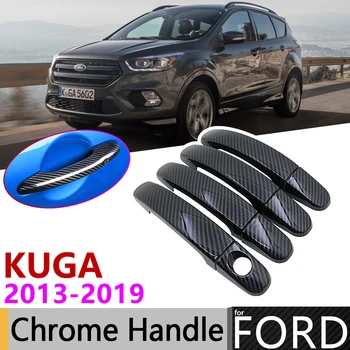 De Fibra de Carbono preto Capa maçaneta da Porta para a Ford KUGA MK2 2013~2019 2015 2016 2017 2018 Acessórios para carros Adesivos Guarnição Configurar o Chrome