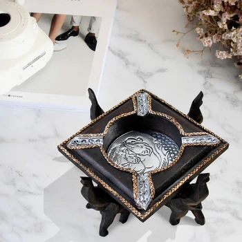 Decorativos de Cinzas de Tabuleiro Importados do Sudeste Asiático Casa Personalidade de Moda Sólido de Madeira com Tampa do Cinzeiro