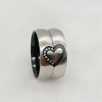 Designer Amante Coração de Conjuntos de Anéis de Casamento para Homens e Mulheres Únicas feitas à mão em Preto Prata Jóias de Titânio Amante Casais Anel