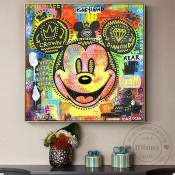 Disney Graffiti Cartaz Tela de Pintura Dourada Luxo Mickey Mouse Impressões de Arte de Parede Imagem para Viver a Criança a Parede da Sala de Casa Decoração