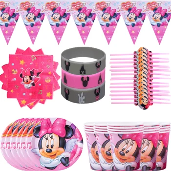 Disney Minnie Rosa Temática Do Chuveiro De Bebê Feliz Festa De Aniversário, Decorações De Crianças Meninas Fornecimentos De Terceiros Talheres Decorativos