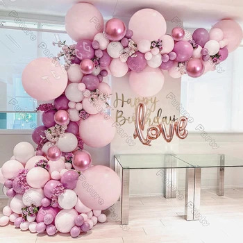 DIY Balão de Aniversário Garland Kit Retrô-de-Rosa Quente do Chuveiro de Bebê Decoração Chrome Rose Red Ballon Arco Aniversário de Casamento Decoração