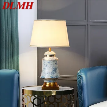 DLMH Cerâmica Candeeiros de Mesa Azul Bronze Mesa de Luz Moderno Redutor de Luxo Tecido Decorativo para Casa, Sala de estar, Sala de Jantar Quarto