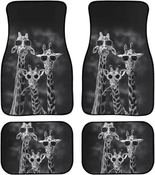 Engraçado Girafa com Óculos de sol de Padrão de Auto Interior de Carpetes Tapetes para Carro Automático Universal Ajuste Dianteiro Traseiro Total Interior