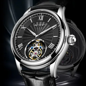 ESOPO 100% Real Flying Tourbillon Esqueleto de relógios para Homens Mecânicos, Relógios de pulso Masculinos Relógios Sapphire Crystal à prova d'água de Relógios