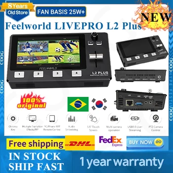 Feelworld LIVEPRO L2 Plus Switcher de Vídeo 5,5 Polegadas Full HD Tela de Toque ao Vivo Streaming de Switcher 4-Ch Painel de Controle PK HDS7105