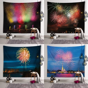 Férias fogos de artifício celebração da paixão de fogos de artifício em tapeçaria, decoração decoração do feriado toalha de praia fuegos artificial